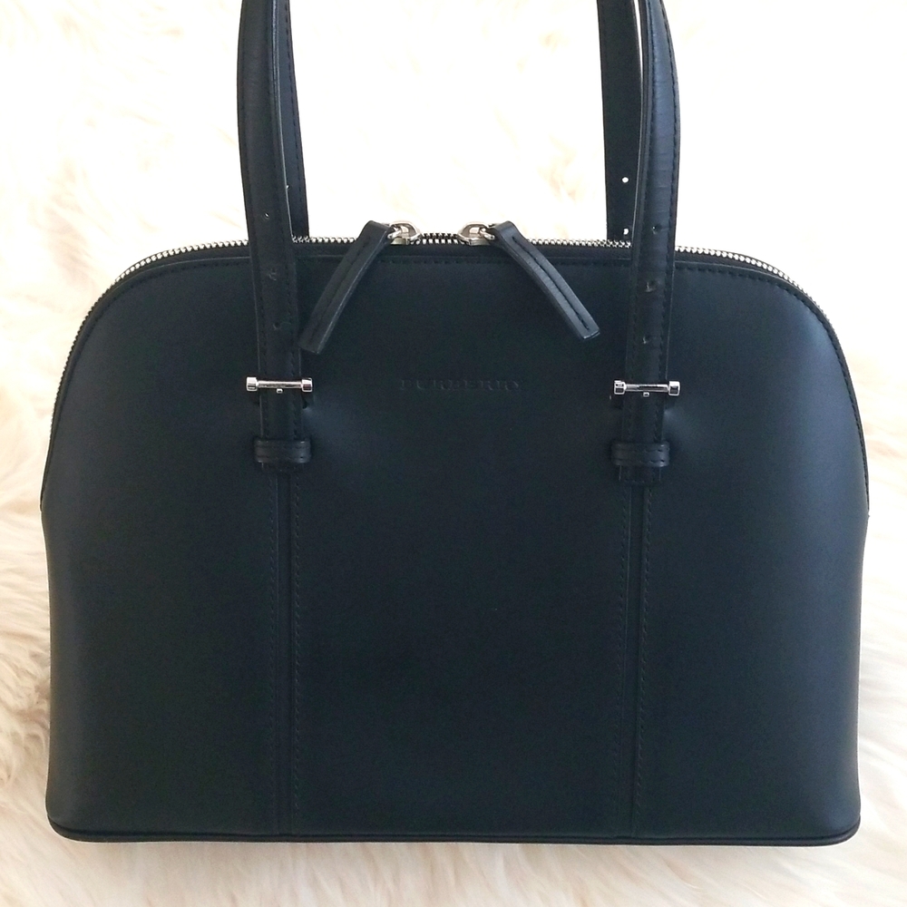Burberry Black Leather Medium Dome Satchel, Silver Hardware